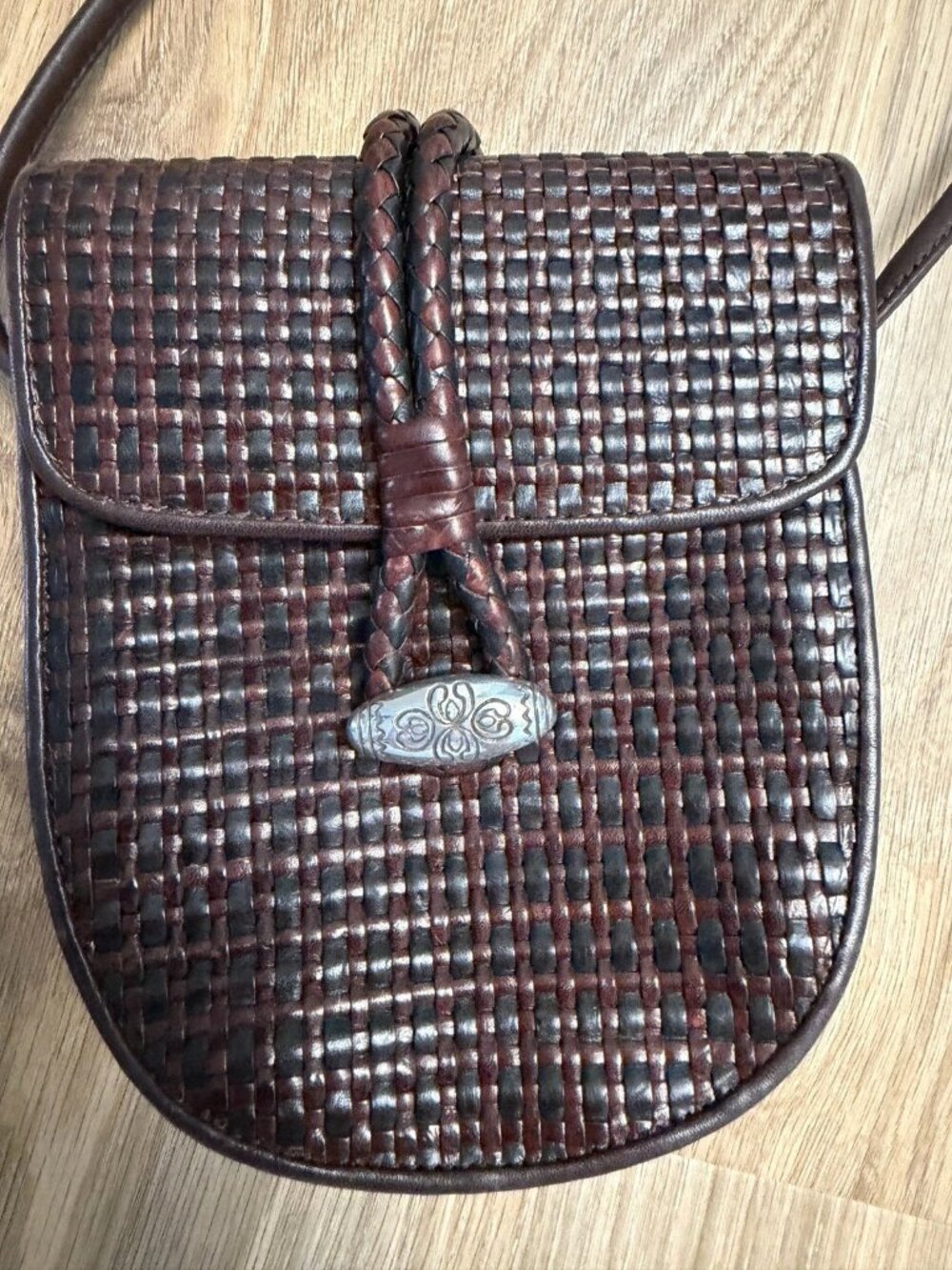 Brighton Crossbody Woven Leather Brown/Black VTG 90s One World